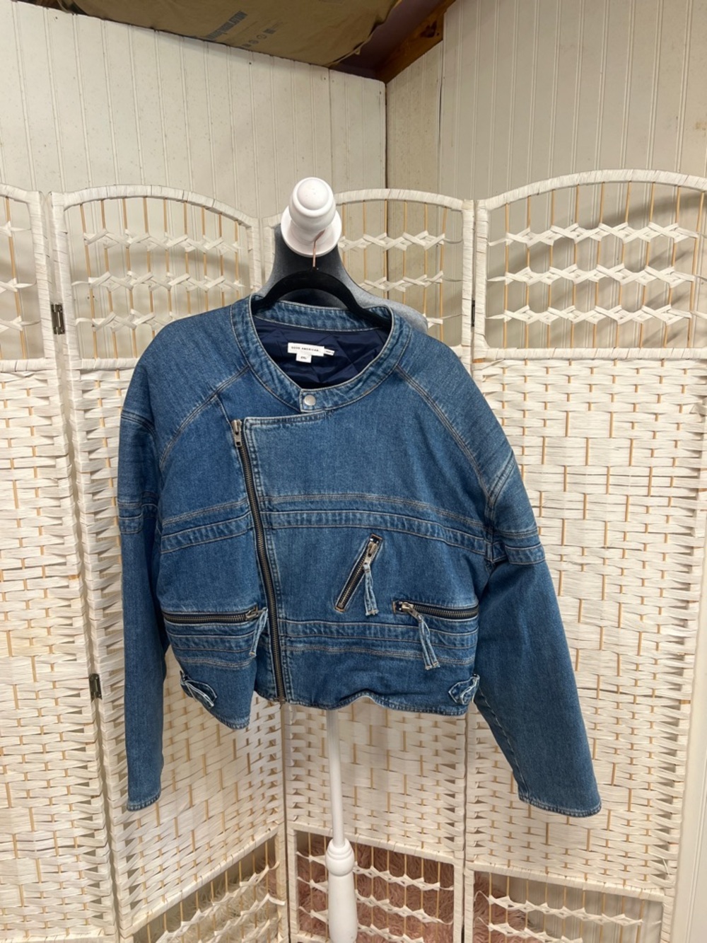 Good American Blue Denim Moto Jacket
